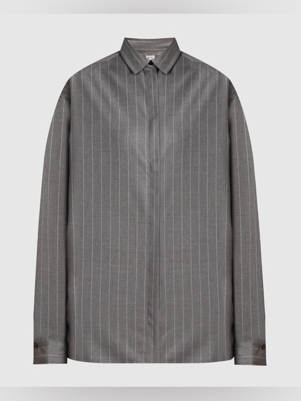 NWT Toteme Wool Oversized Twill Button Down Up Shirt Top Grey Pinstripe Striped